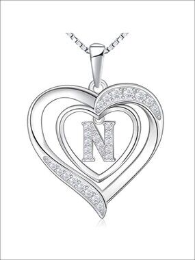 Heart Initial Necklace 925 Sterling Silver Letter Pendant Charm Jewelry Gift